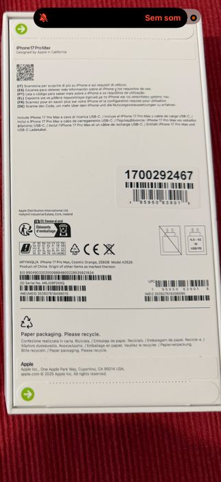 Iphone 17 pro max 256Gb Laranja selado!