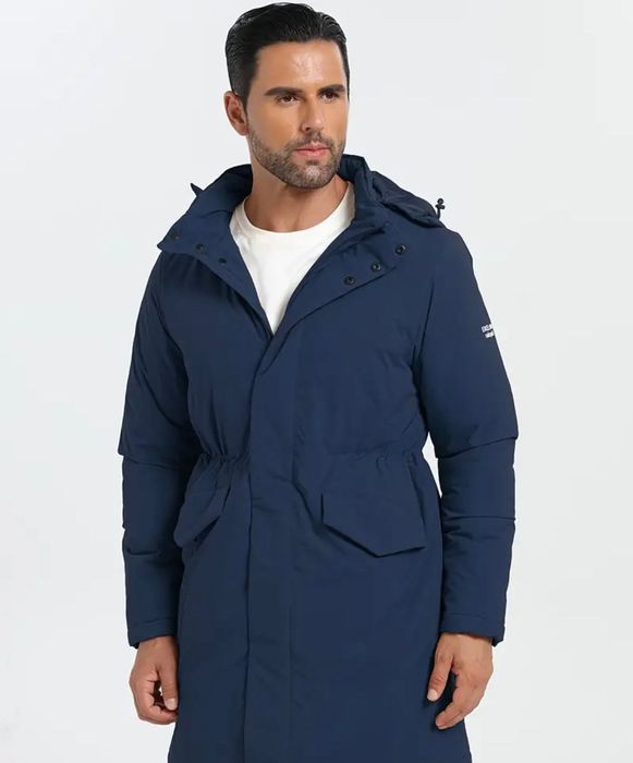 Нова Чоловіча модна  синя куртка з капюшоном - вітрозахисна тепла