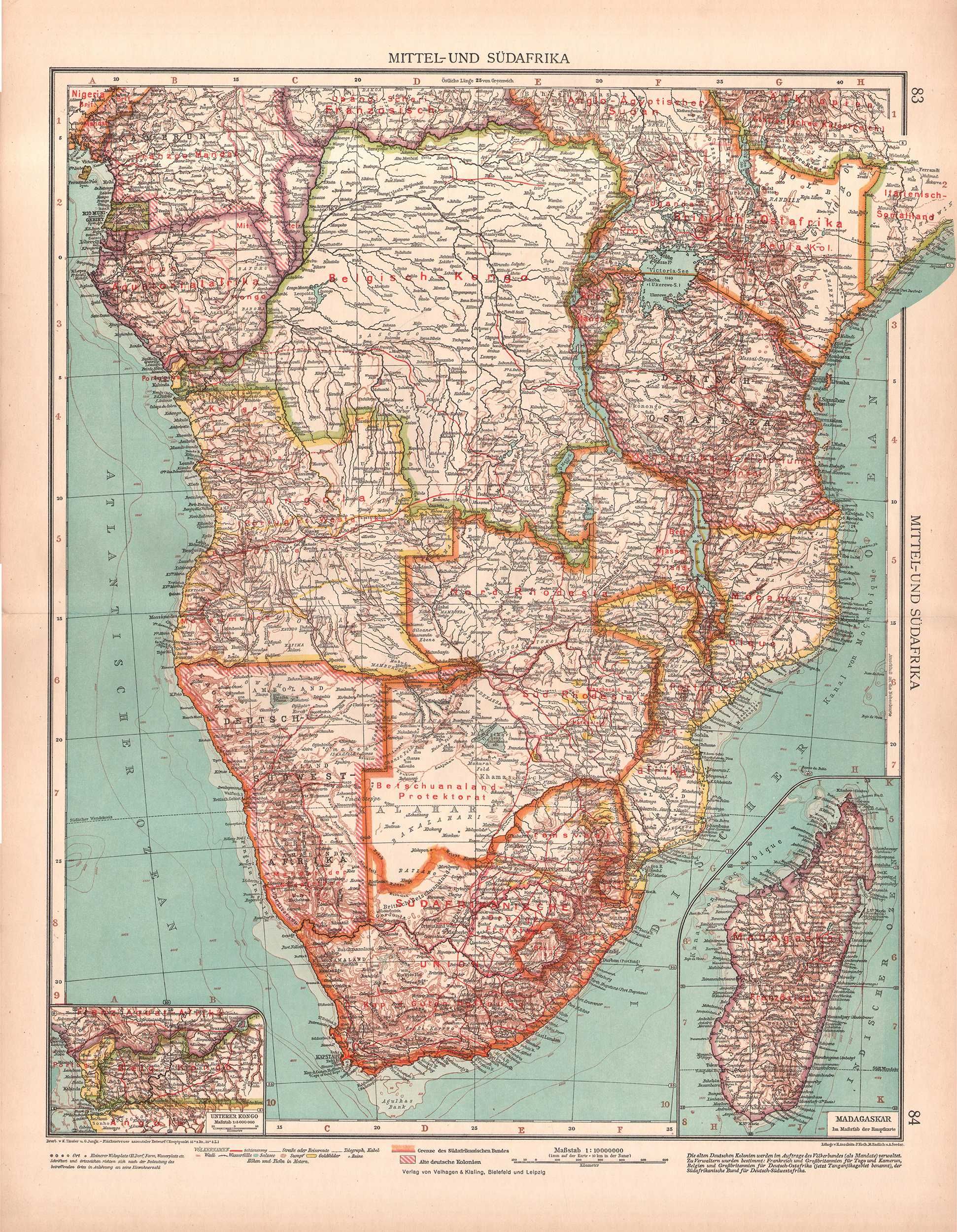 Afryka kolonialna 1924 r. Madagaskar Kongo RPA Rodezja Angola autentyk
