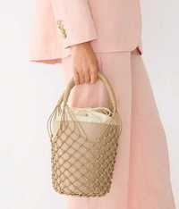 Брендова шкіряна сумка відро з плетеними ручками - кожаная сумка ведро
