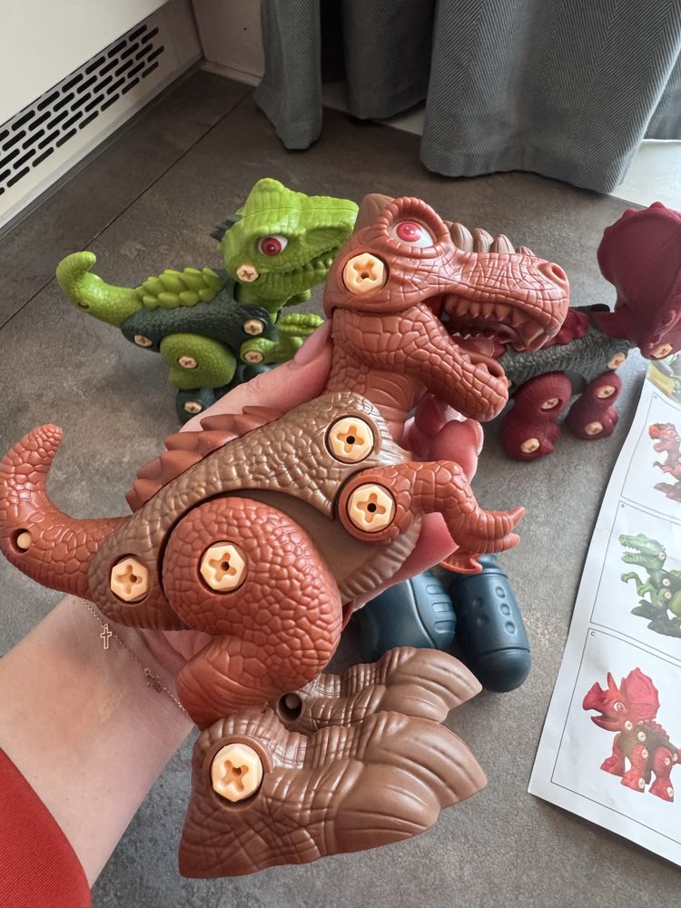 3xdinozaur zabawka do skręcania Triceratops Rex Velociraptor wiertarka
