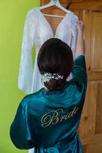 Szlafrok ślubny Bride Panna Młoda - butelkowa zieleń