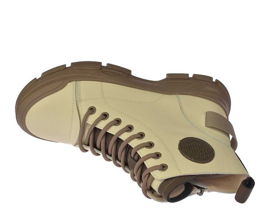 Skórzane botki damskie trapery na suwak B-3-1502 beż ocieplane roz. 37