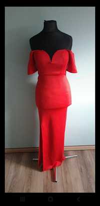 Maxi długa czerwona sukienka S 36