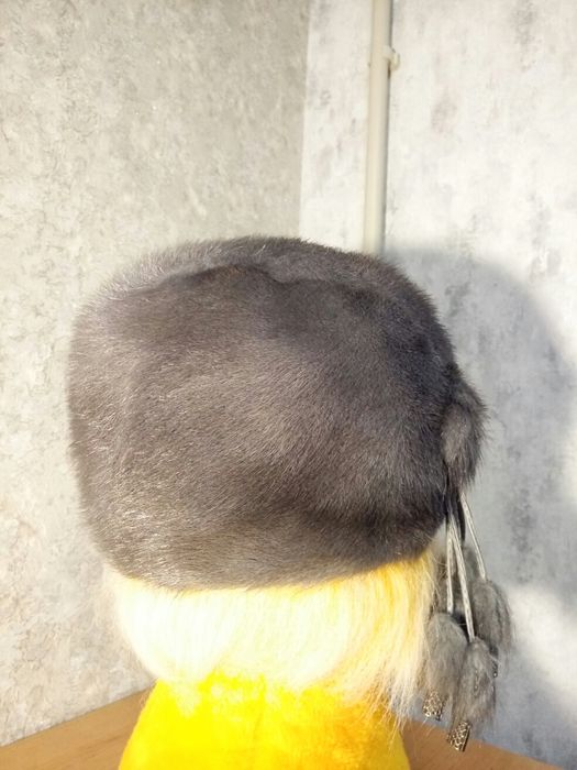 Шапка  женская норка голубая