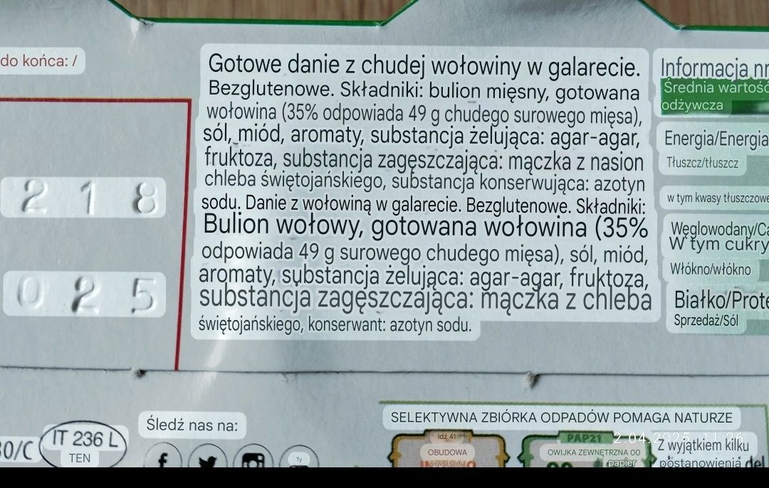 Montana wołowina w galarecie 48 szt x 70 G zgrzewka