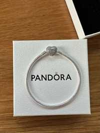 Nowa srebrna bransoletka Pandora zapięcie serce cyrkonie