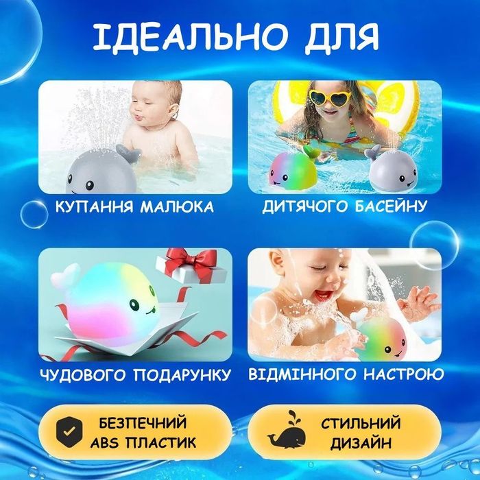 Игрушка для ванной или бассейна Кит с подсветкой и фонтанчиком