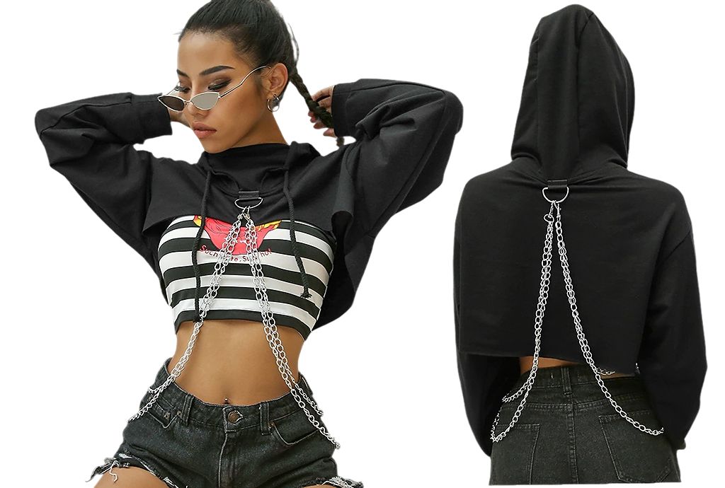 Stylowa Krótka Bluza z Łańcuszkami Punk HIP HOP Goth - XXL
