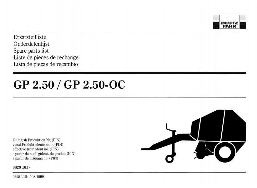 katalog części PRASA DEUTZ FAHR GP 2.50