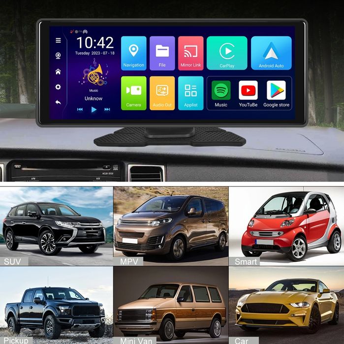 Rádio Portátil Carplay Android Auto 8-core 2 Câmaras Wi-Fi 4/64GB GPS