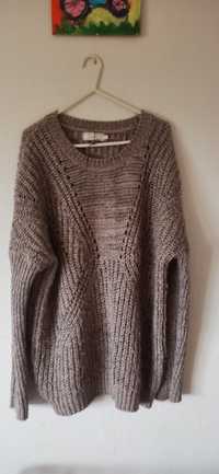 Cream XL piękny luźny oversize sweter z wełną 30% wełna