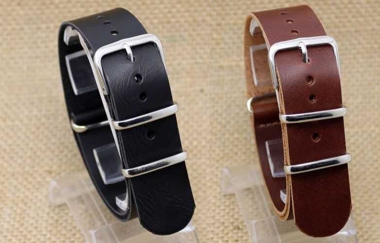 Pasek NATO do zegarka 22mm ciemny brązowy skórzany nowy