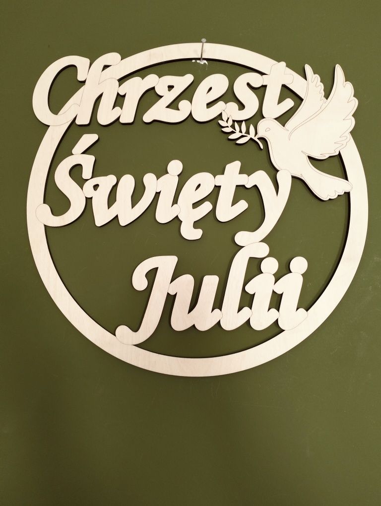 Obręcz ramka dekoracja na Chrzciny Chrzest Święty sklejka