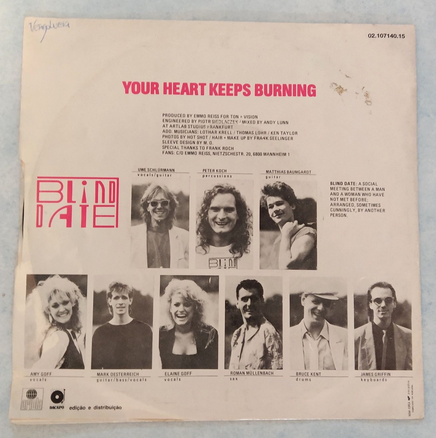 Vinil Single: Blind Date - "Your Heart Keeps Burning"
