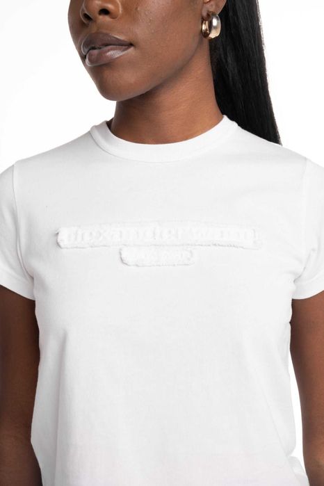 Футболка Alexander Wang Distressed Logo Shrunken Tee White
