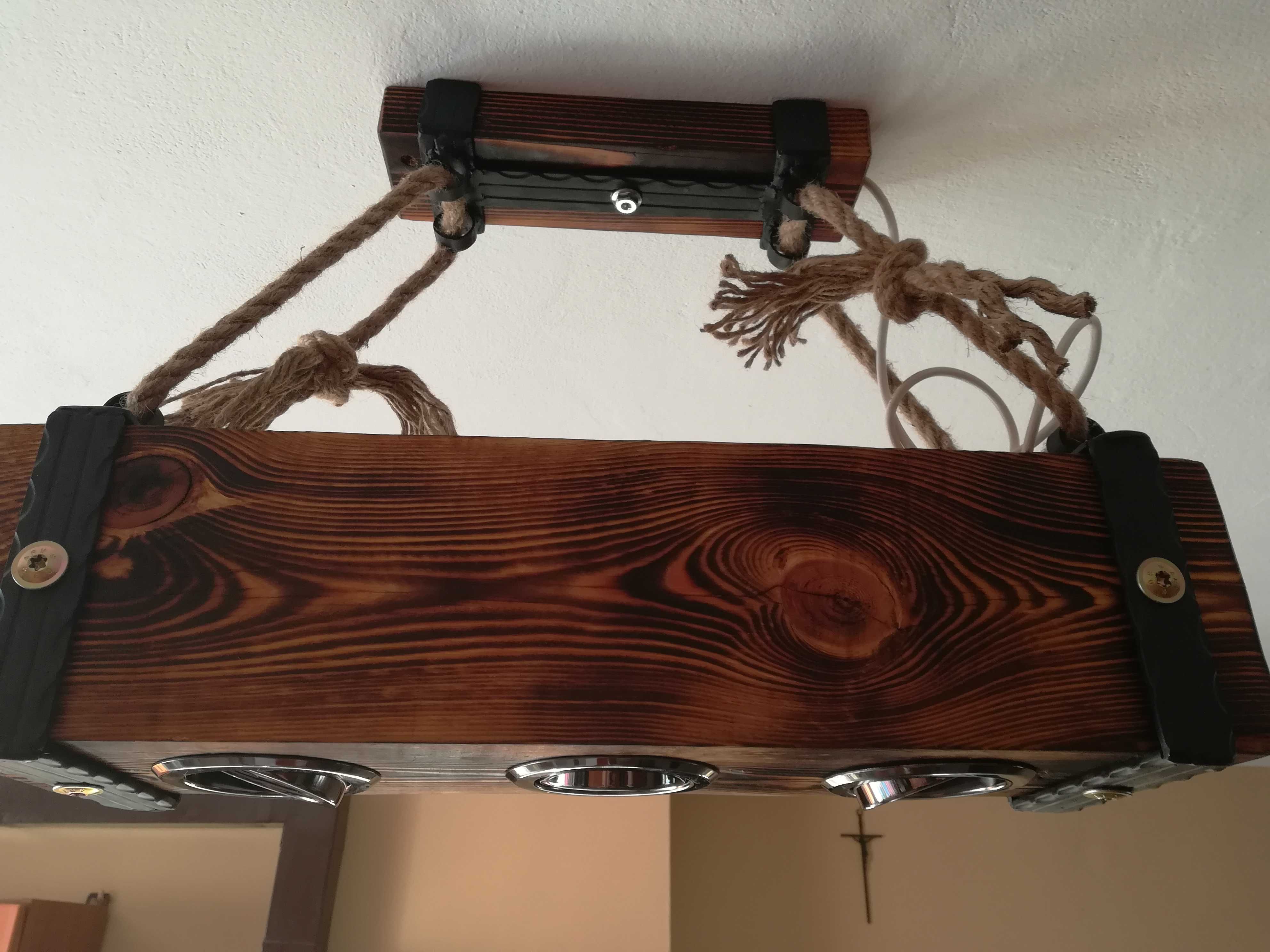 Żyrandol z belki drewnianej loft, retro