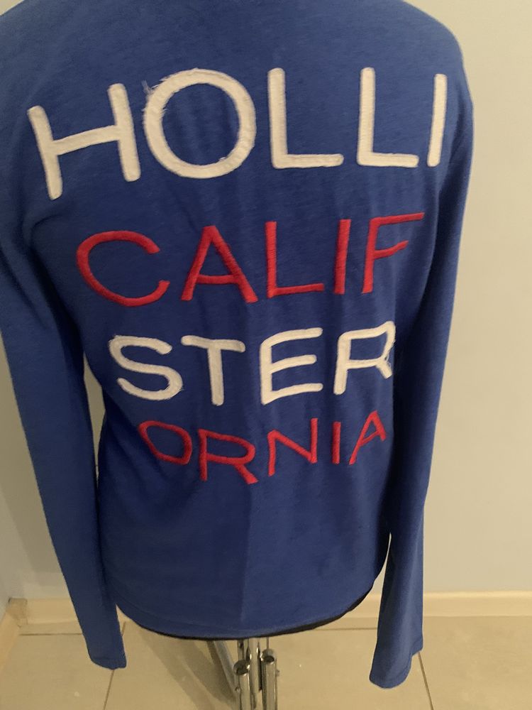 Hollister męska koszulka longsleeve niebieska r. M/L , bawełna, logowa