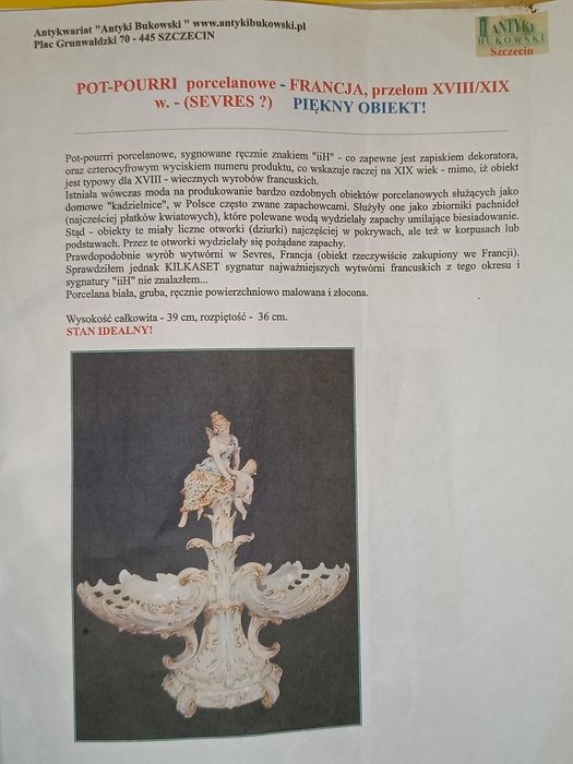 Antyczna Patera Figuralna Pot-Pourri, Francja, ok. 1800 r., Porcelana