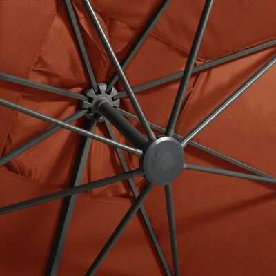 vidaXL Parasol wiszący z lampkami LED i słupkiem, terakota, 300 cm