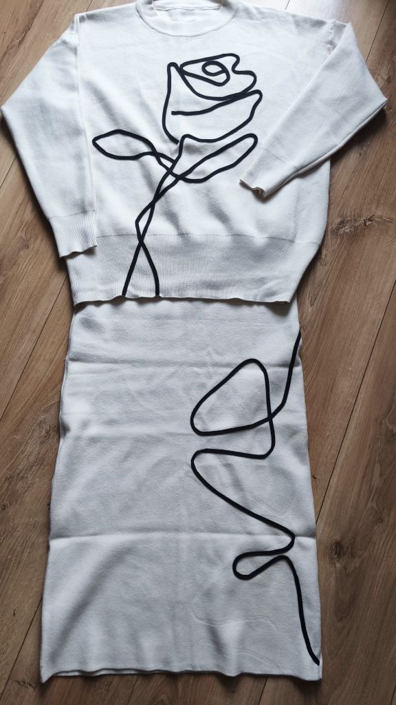 Komplet zestaw dzianinowy dzianina sweter spódnica maxi roz.L-XL Nowy