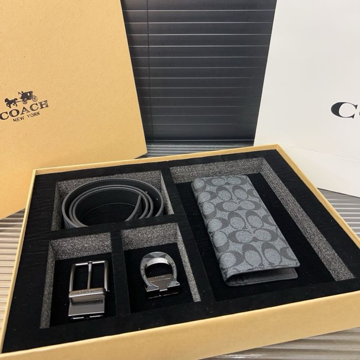 COACH подарочный набор кошелек ремень клатч мужской черный