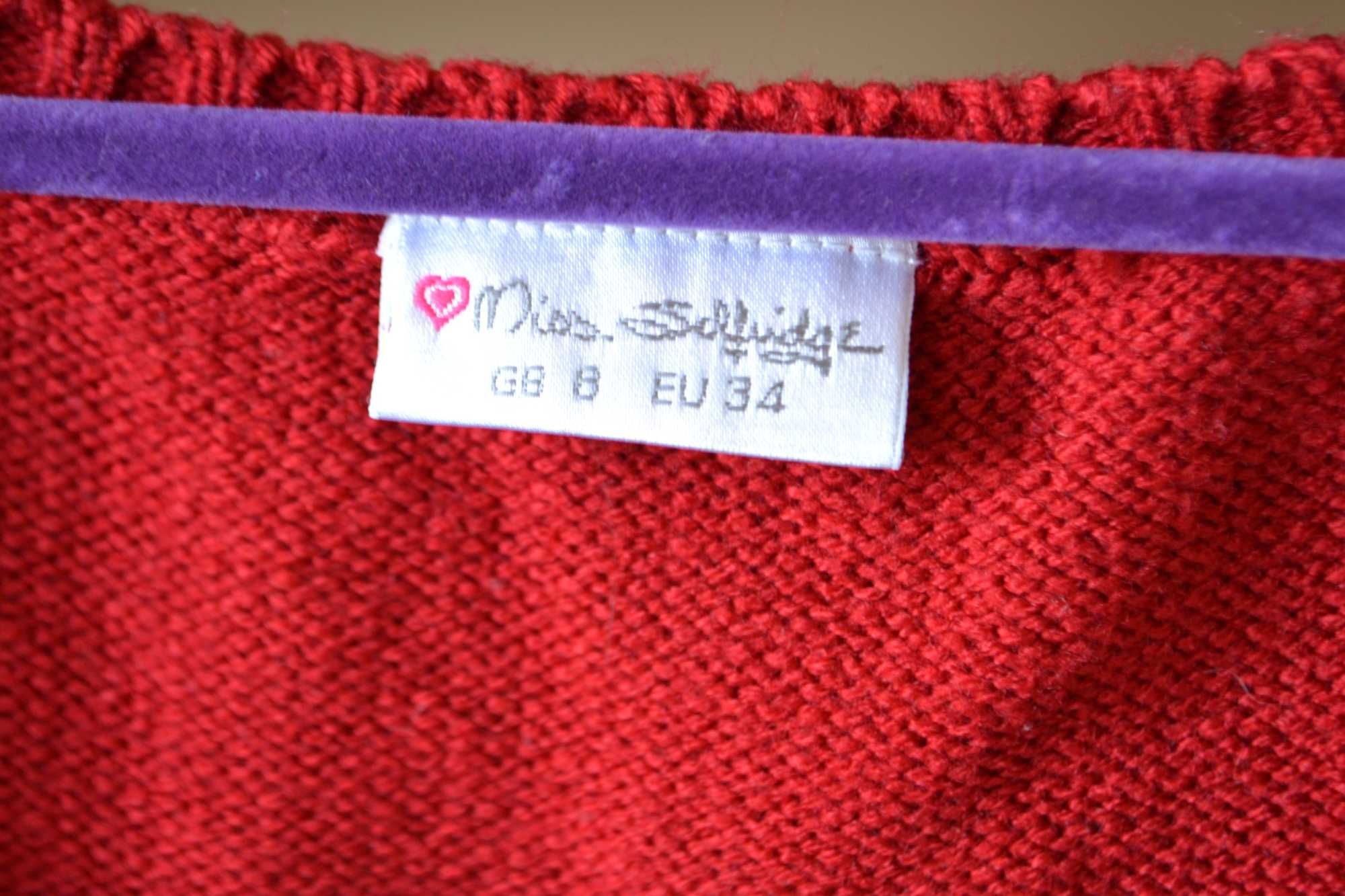 Sweterek czerwony pulower kamizelka tęcza z tęczą 34 Miss Selfridge
