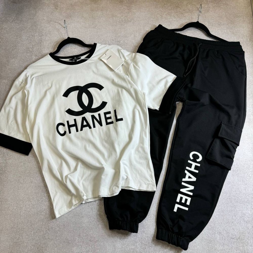 NEW SEASON| Женский костюм Chanel| M-L| белый|футболка|штаны|LUX