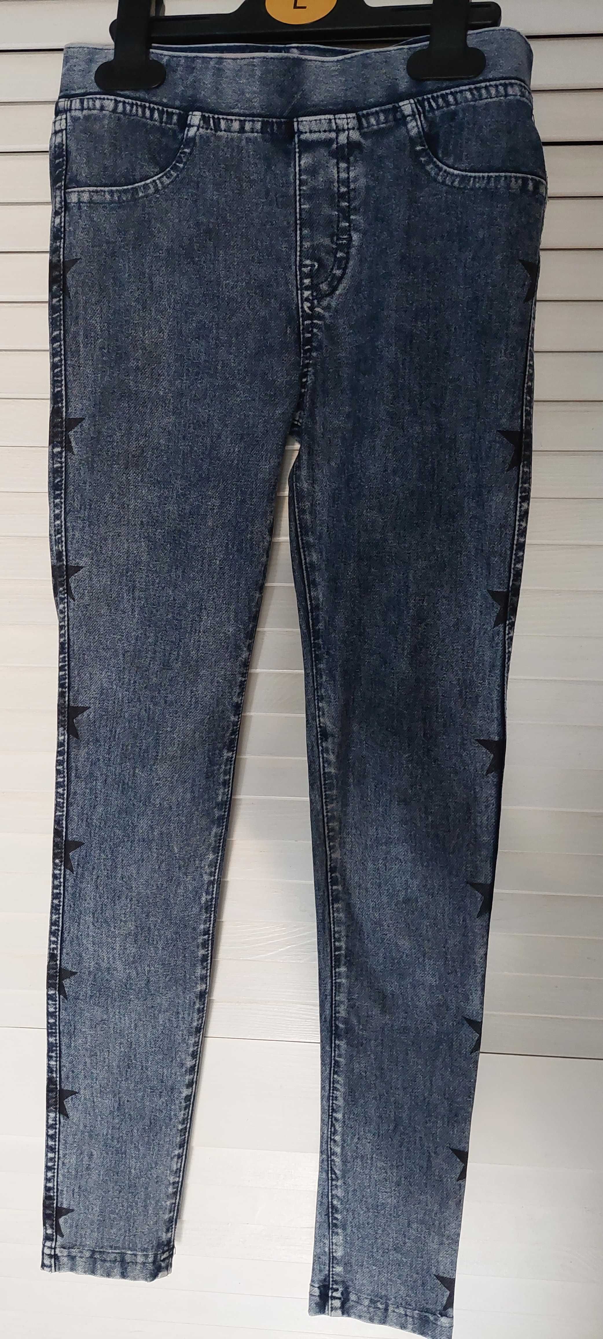 Zara jeansy czarne z ćwiekami i legginsy H&M z gwiazdami r.134