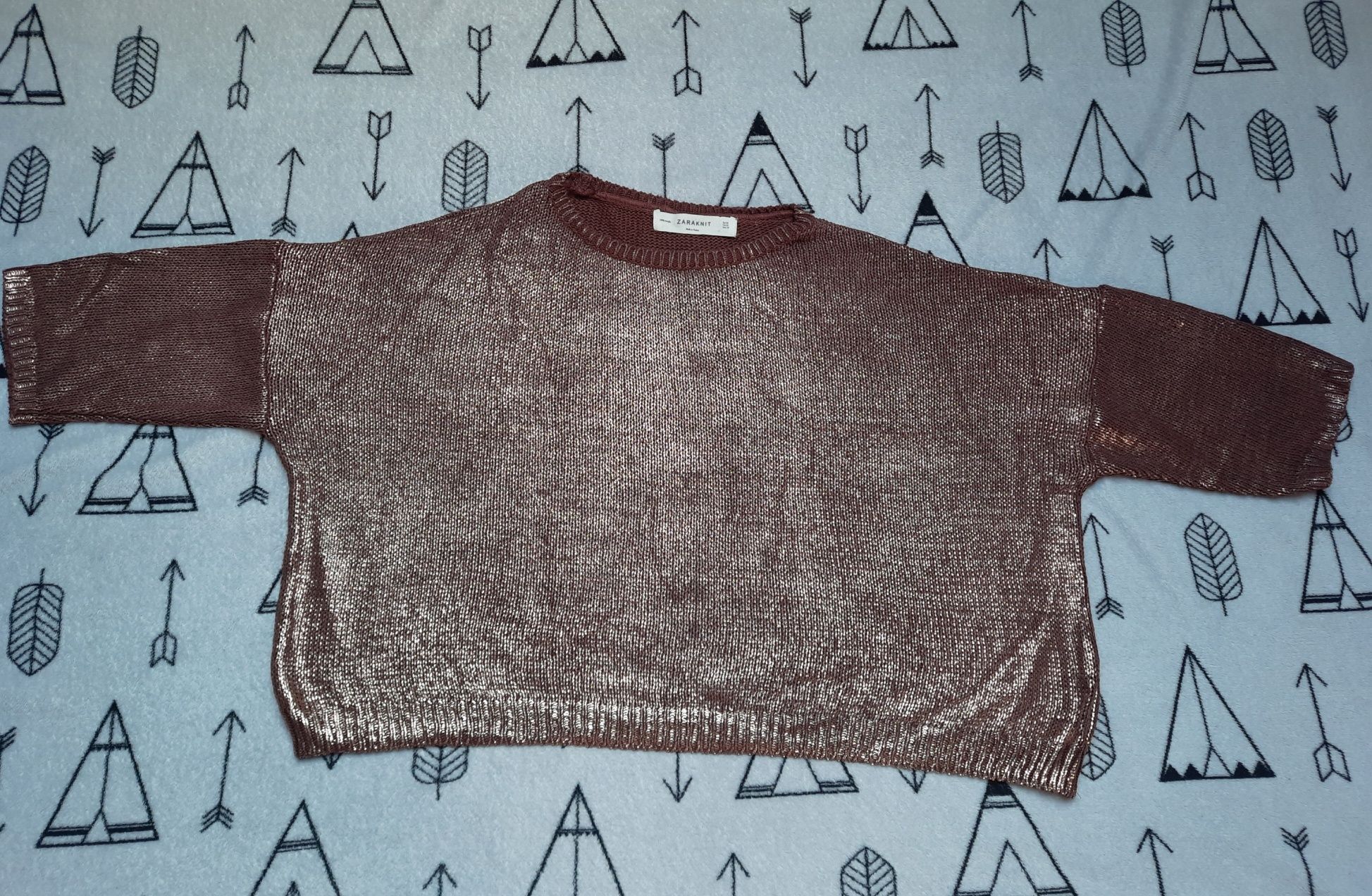 Sweter zara M rudy metaliczny zaraknit rękaw 3/4 jesień/ zima oversize