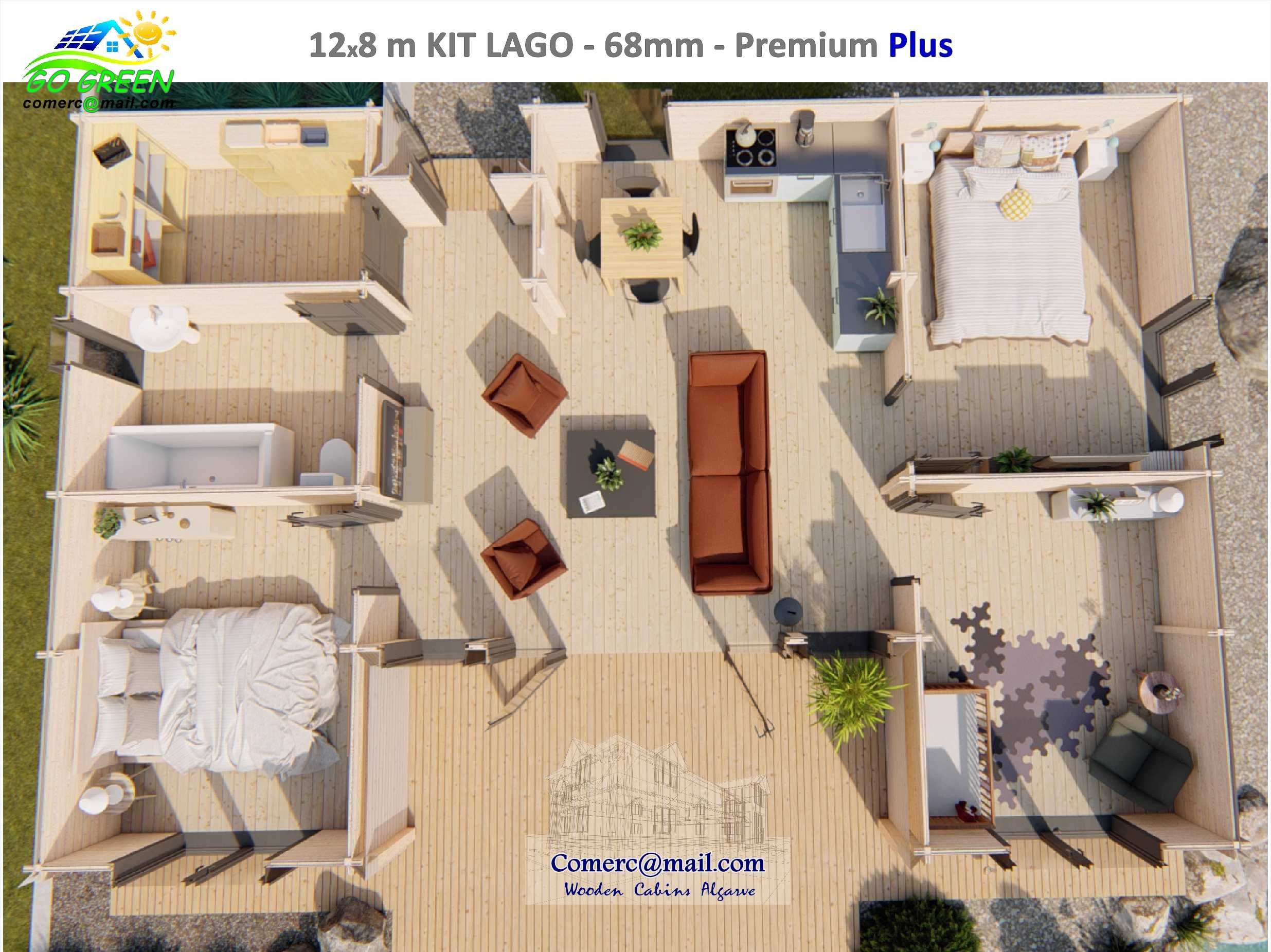 Casa Madeira KIT LAGO Takoma 12.4x9m Cobertura 115m² Terraço 21m² - T4