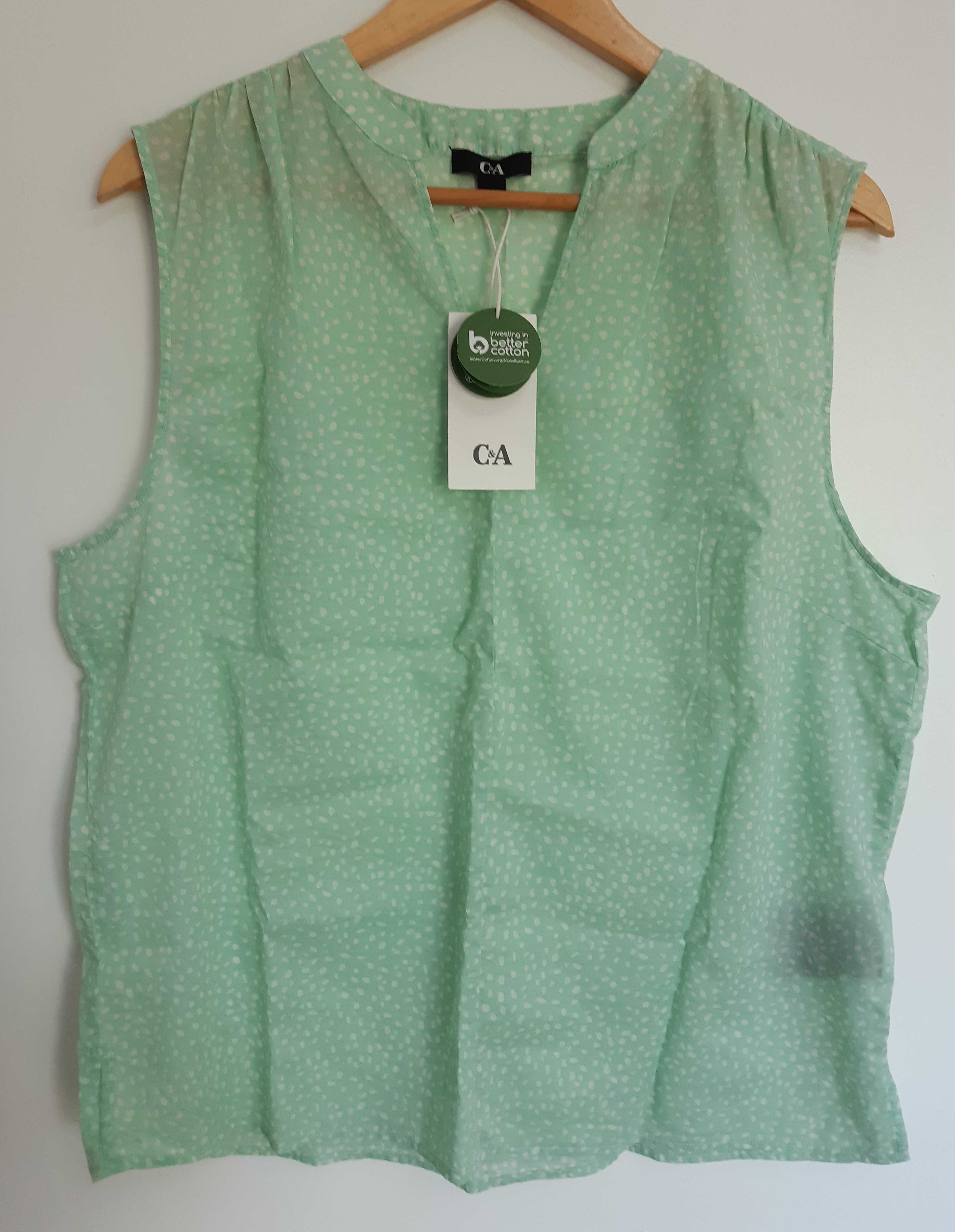 Blusa/camisa C&A decote V cavas verde/branco tamanho 42