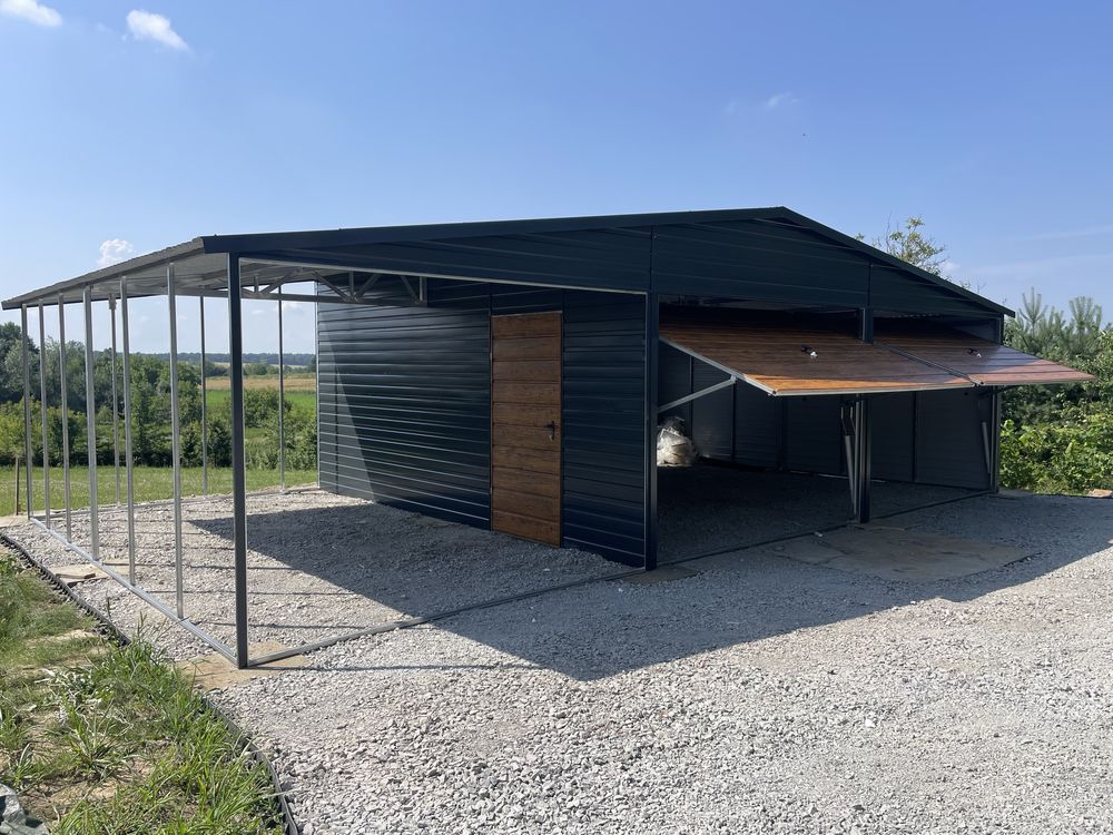 Garaż blaszany 6x6 + wiata 2x6. Profil zamknięty ocynkowany.