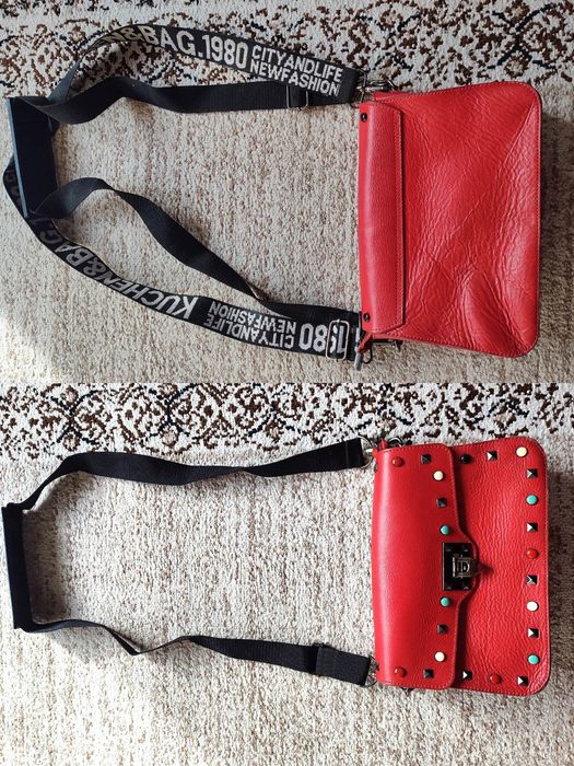 Итальянская кожаная сумка красного цвета, кожа натуральная