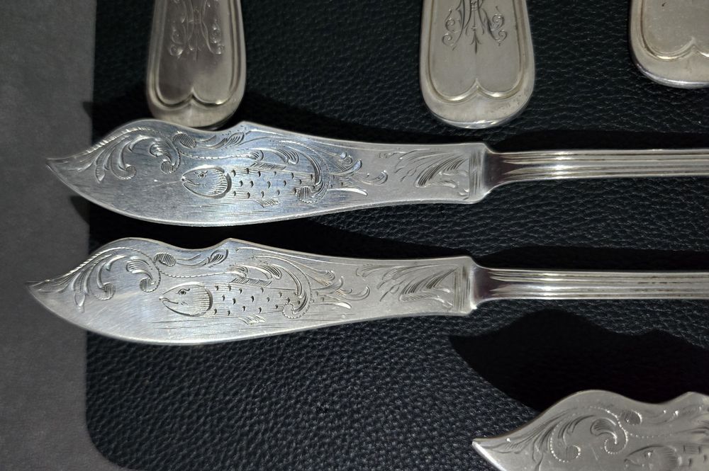 Stare srebrne sztućce do ryb srebrna łyżka wudelec i nóz ryngraf