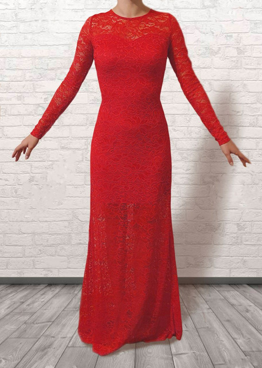 Платье красное в пол.