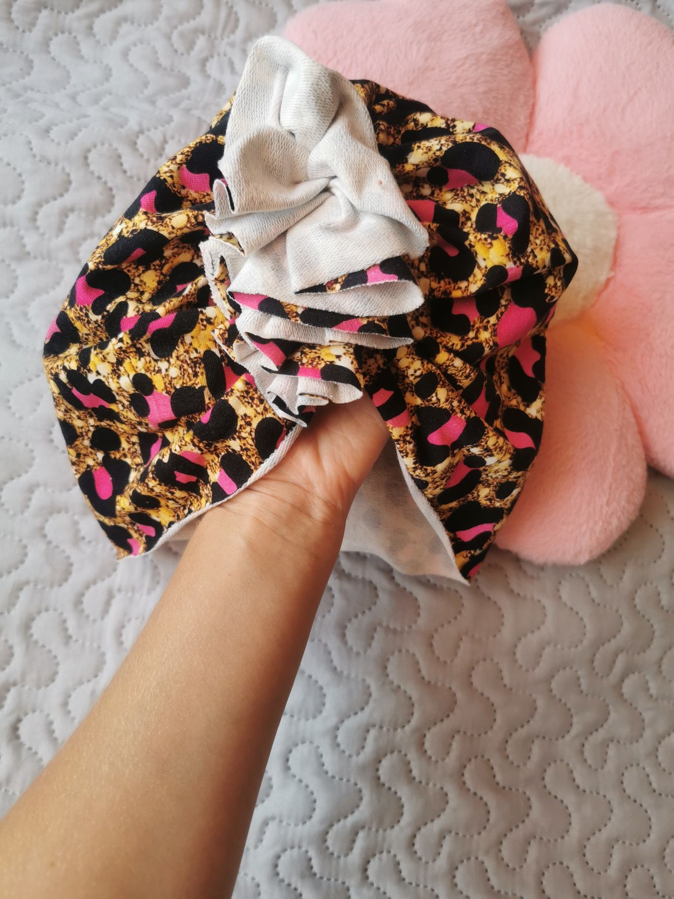 Turban z falbanką Jersey bawełna panterka 3latka wzwyż