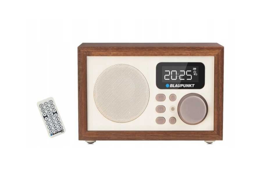 Eleganckie drewniane radio BLAUPUNKT z pilotem zegarem USB microSD AUX