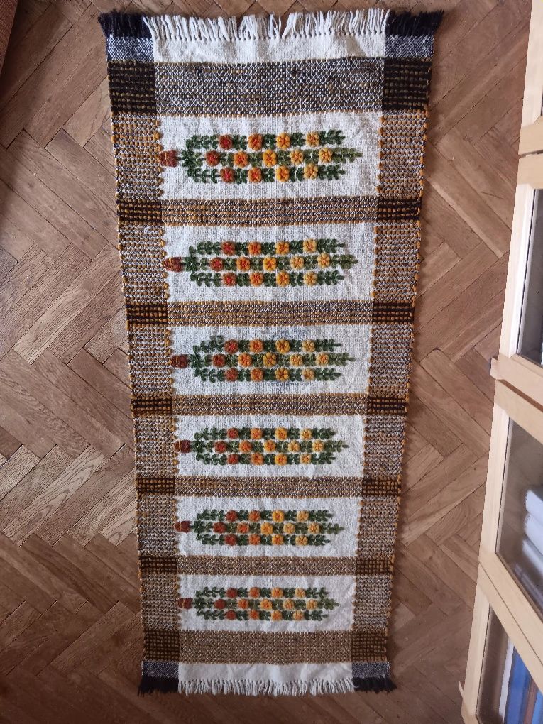 Makatka wełniana ludowa folk cepelia prl dywanik