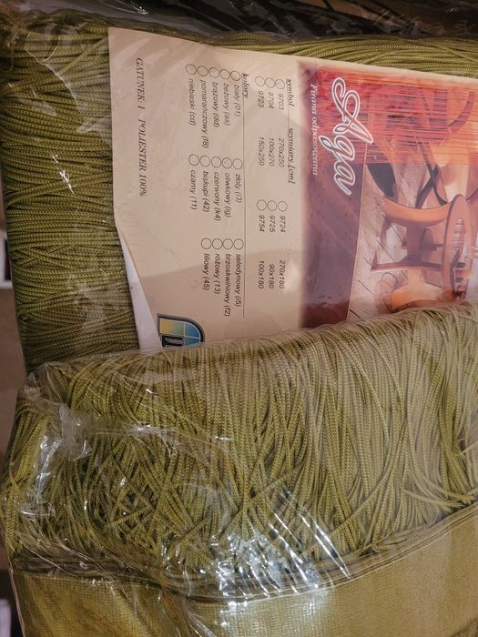 Komplet 3 szt. Firana makarony, sznurki, paski,  270x250 oliwka