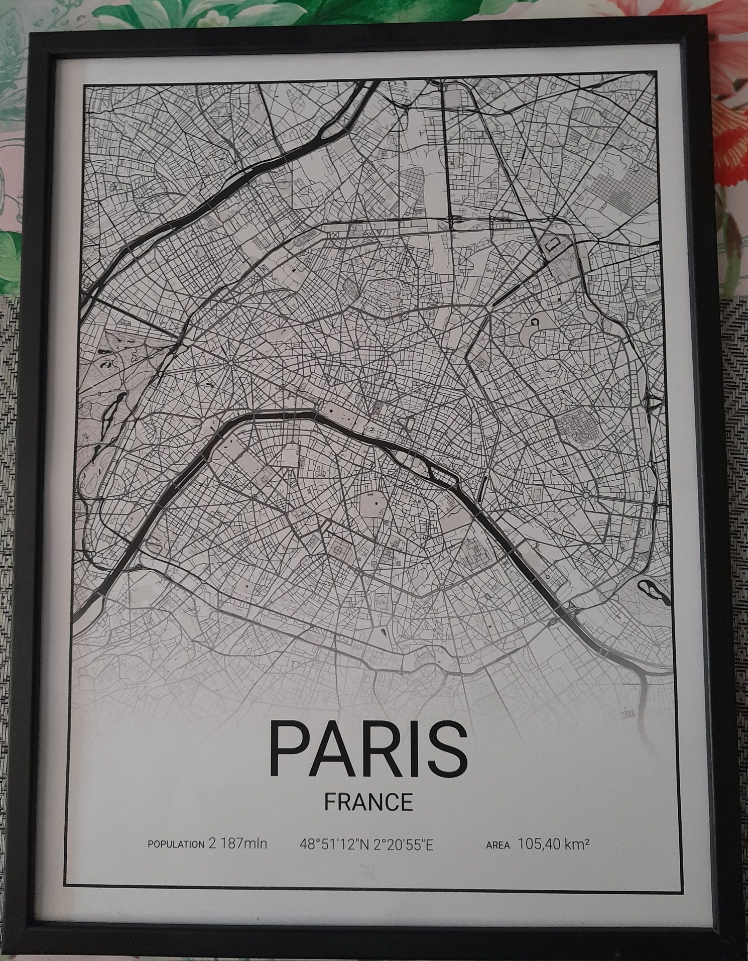 Sprzedam Paris mapa czarno biała - obraz