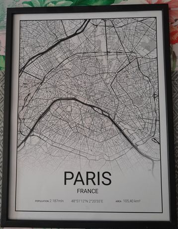 Sprzedam Paris mapa czarno biała - obraz