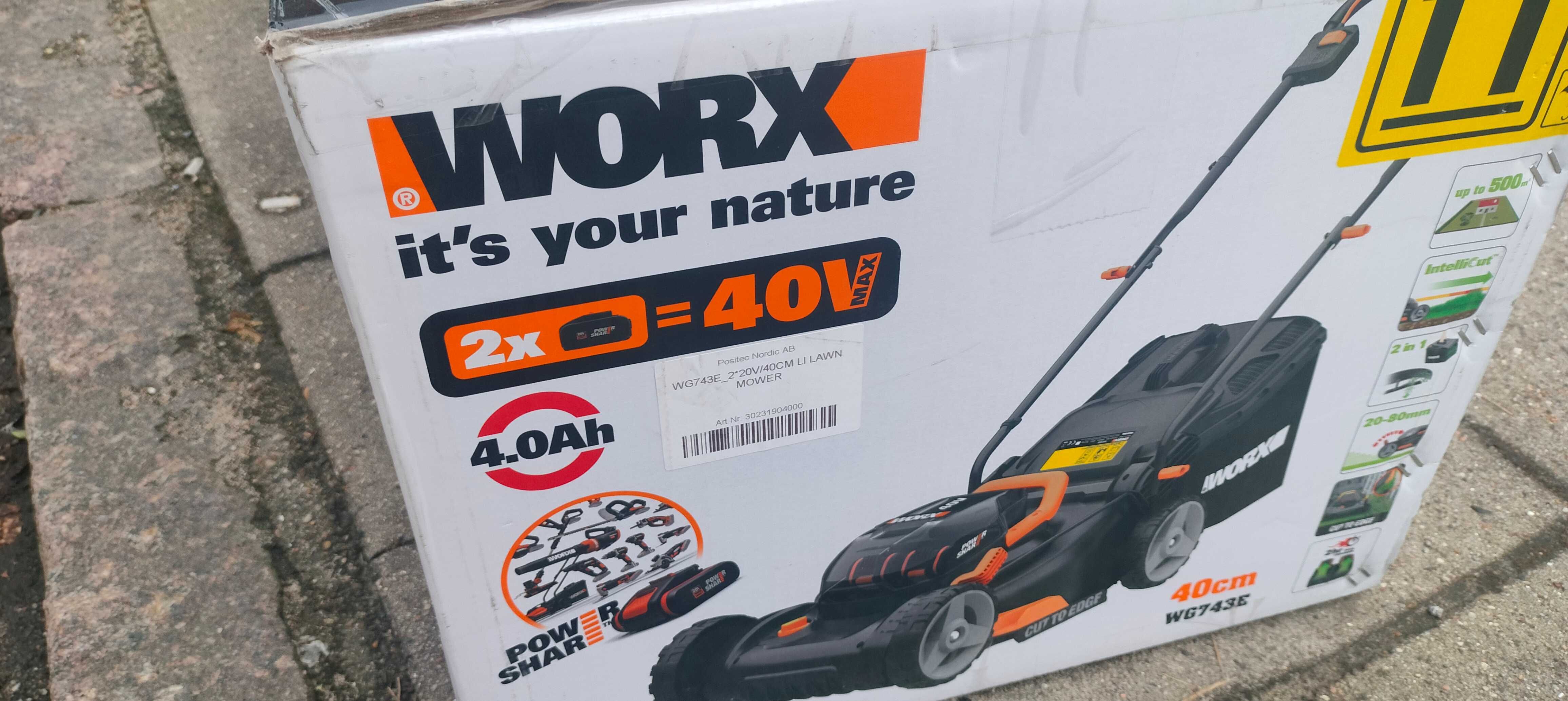 Sprzedam nowa kosiarkę worx na baterie 500 m2 cięcia na baterii