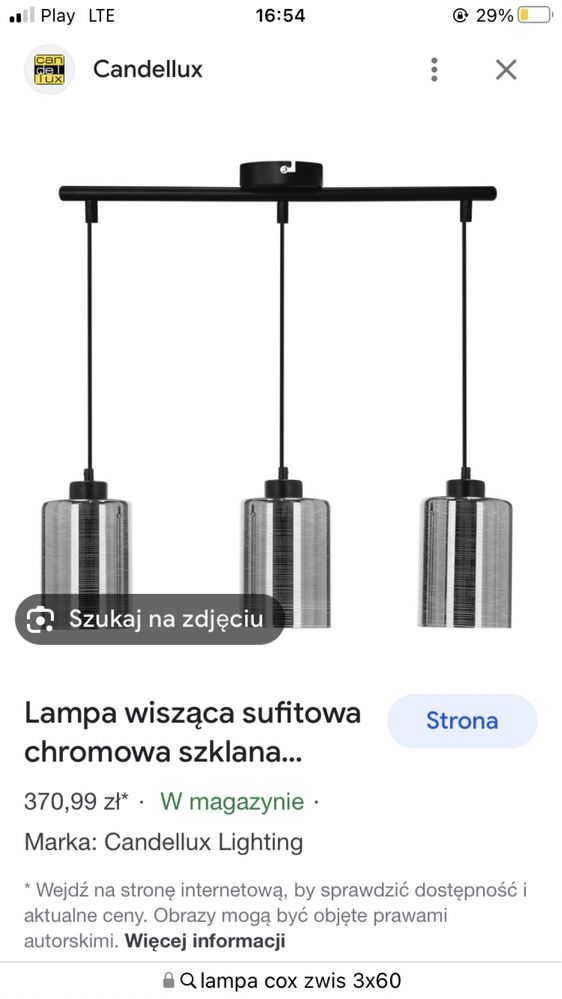 Lampa sufitowa srebro potrójna cox chrom