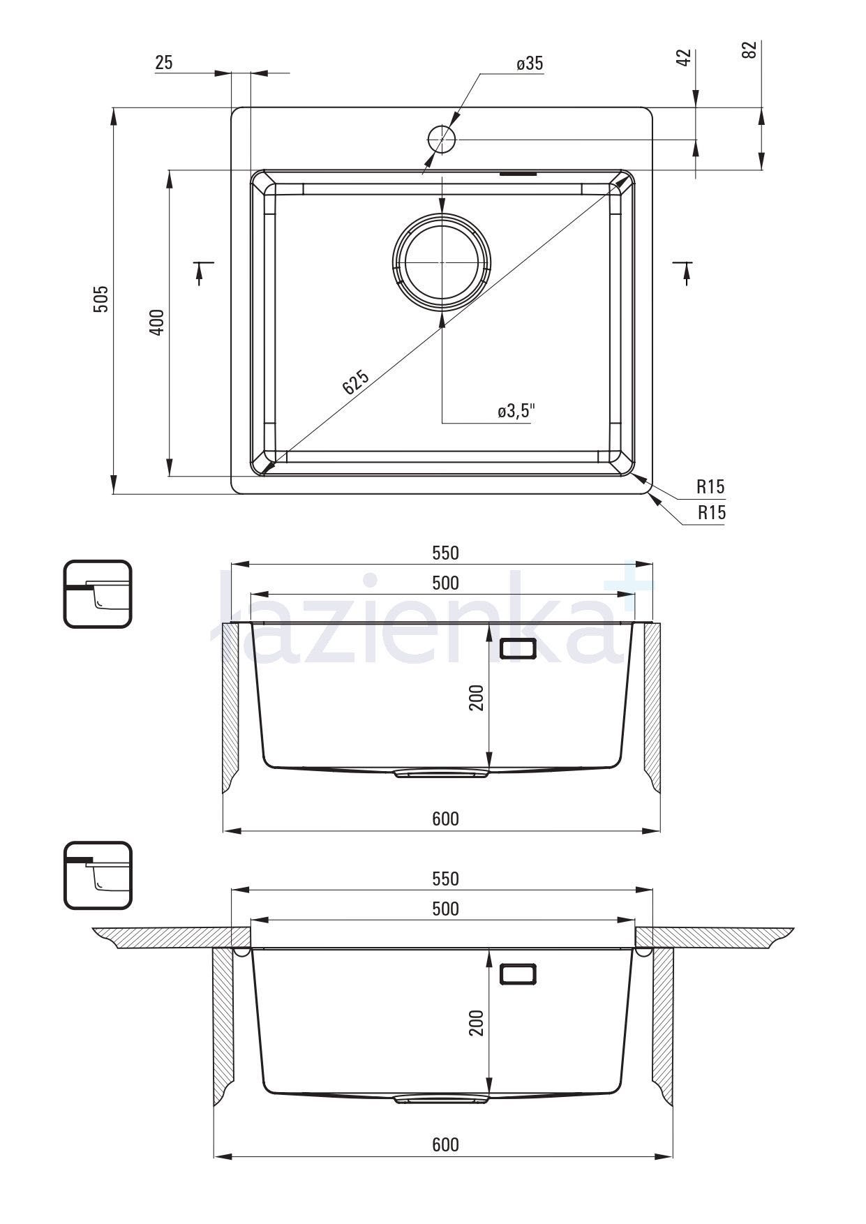 Zlewozmywak stalowy Deante Olfato 55 x 50,5 cm – NOWY, wada fabryczna