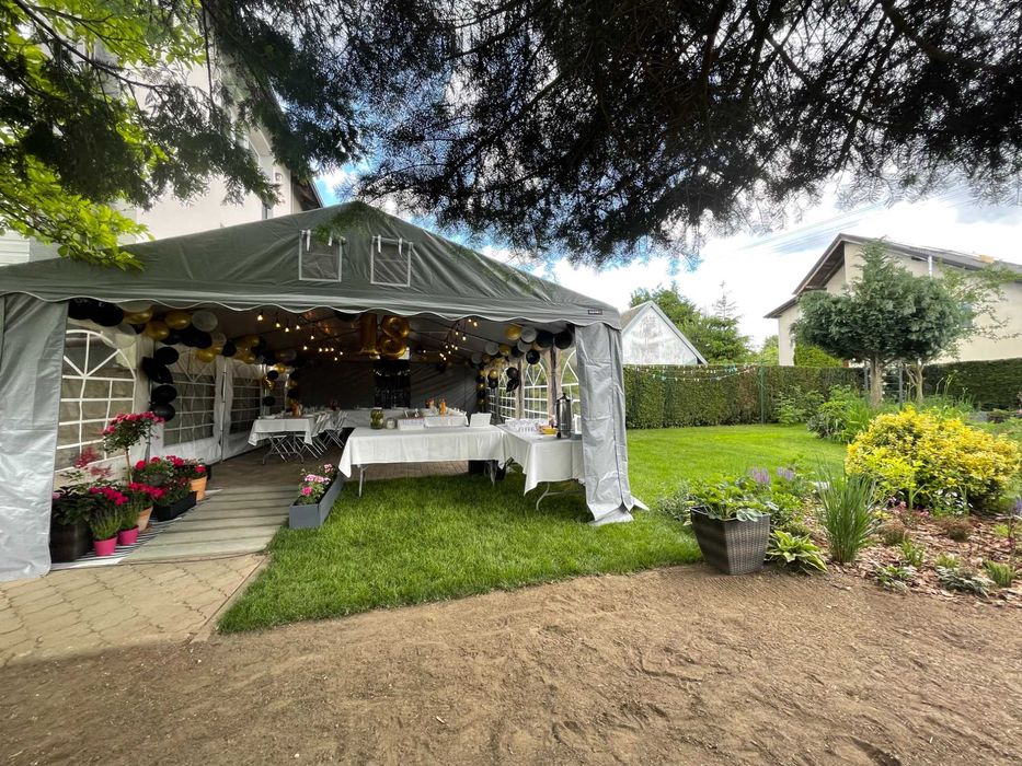 wynajem namiotów imprezowych bankietowych stoły krzesła zastawa