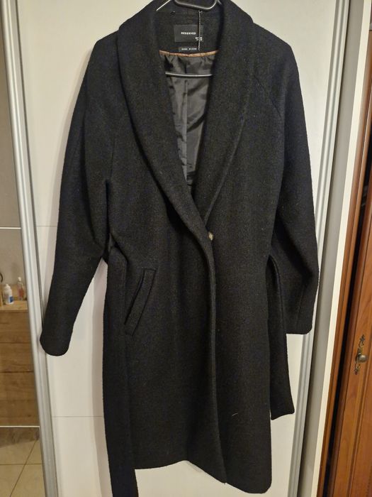 Płaszcz Reserved L 40 czarny z wełną