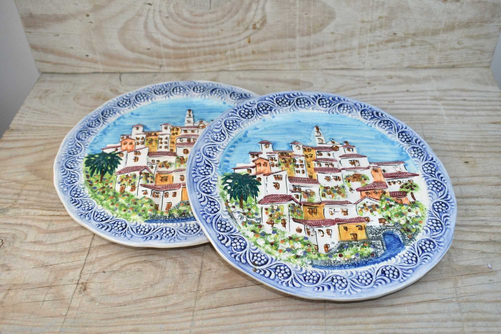 Prato vintage de loiça de pintado à mão - artigo de coleção