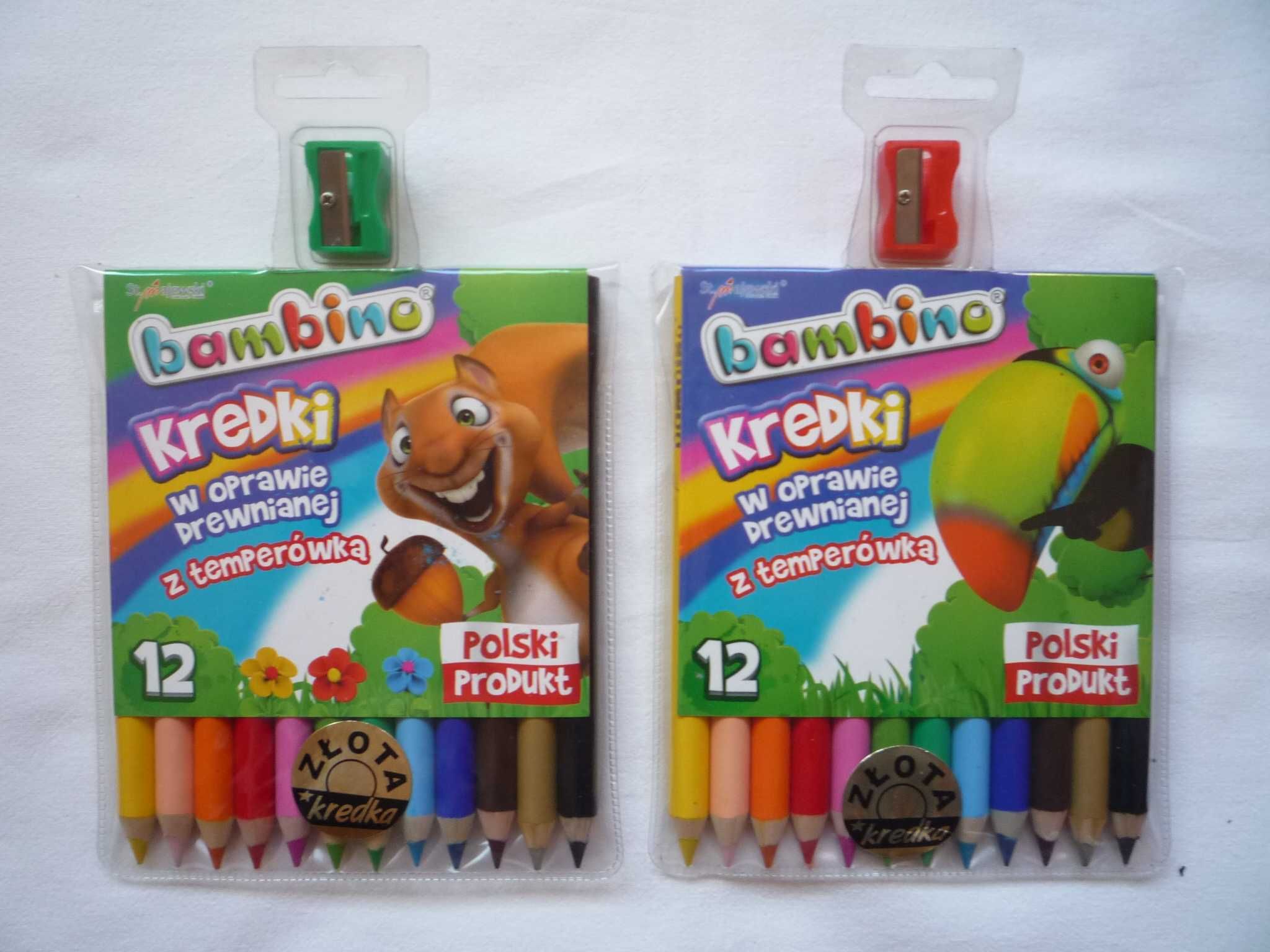 Nowe Bambino Kredki w drewnianej oprawie z temperówką 12 kol Złota