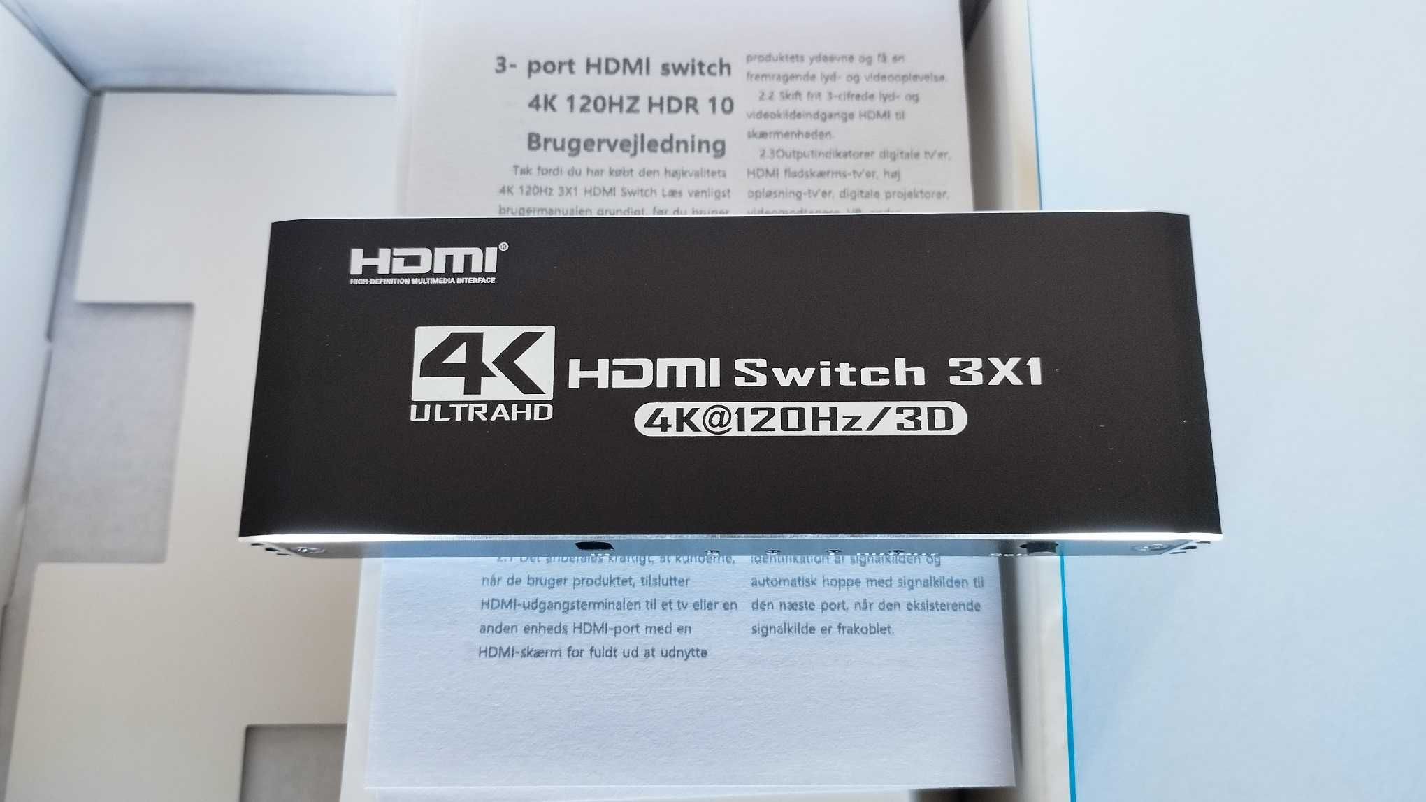 NOVO - ACHAVE Splitter/Switch HDMI 3 em 1 – 8K/60Hz e 4K/120Hz